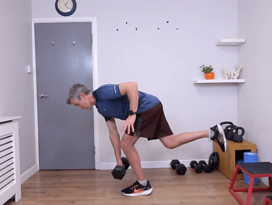 Derek demonstrating a single-leg strength exercise